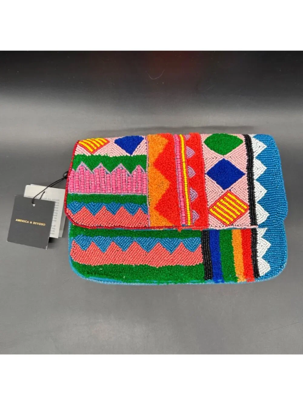 Geometric Shoulder Bag Purse Colorful Blue Clutch Bold Boho America & Beyond - Picture 2 of 9